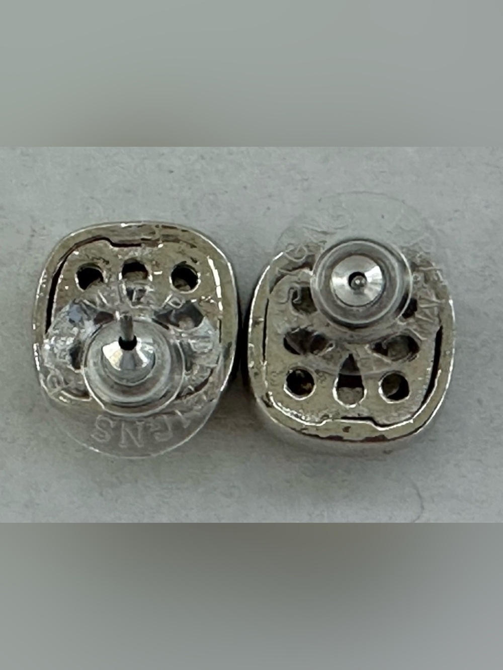 Two-toned Square Stud Premier Design Earrings with Purple Stone - Picture 9 of 12